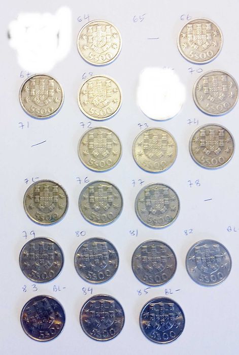 5$00 "Caravela" série de 1963-85: 18 moedas anos diferentes