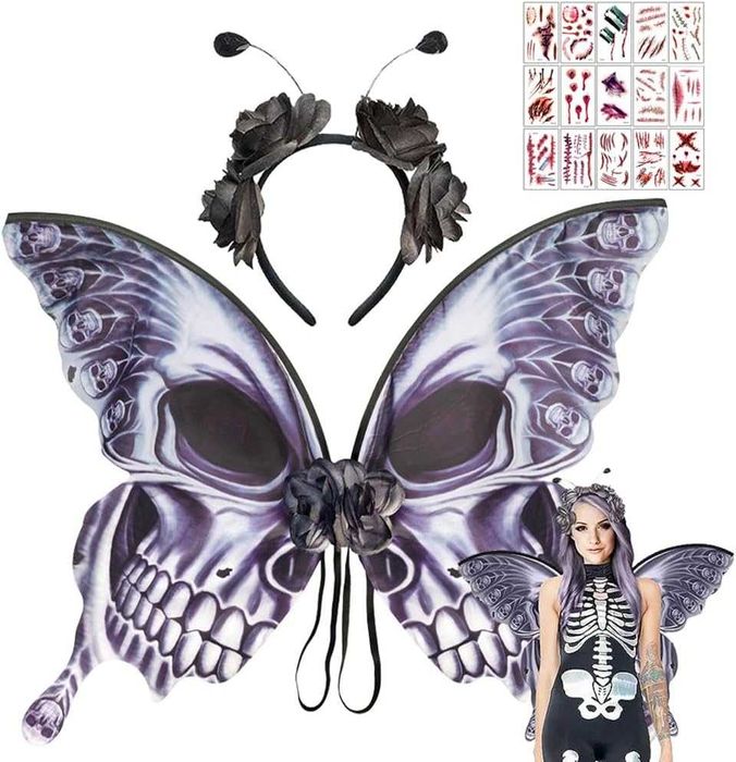 Skrzydła ćma śmierci z trupią czaszką kostium motyla Halloween Acheron
