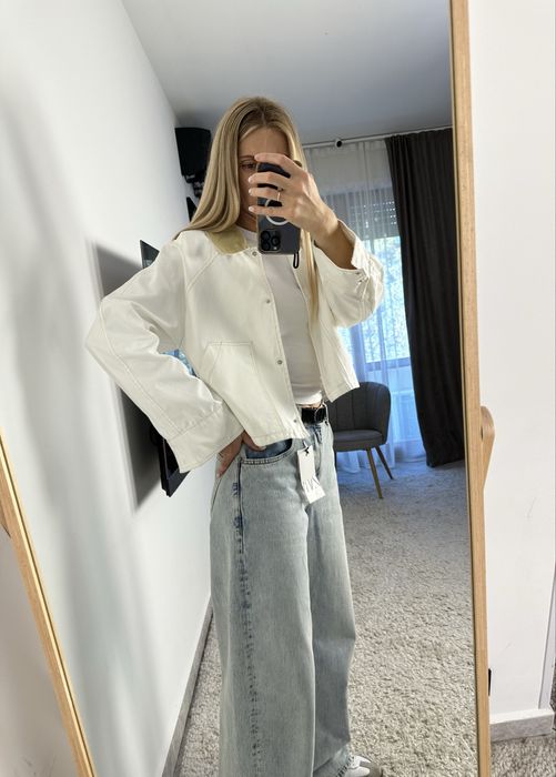 Куртка вітровка zara біла піджак бомпер XS, L