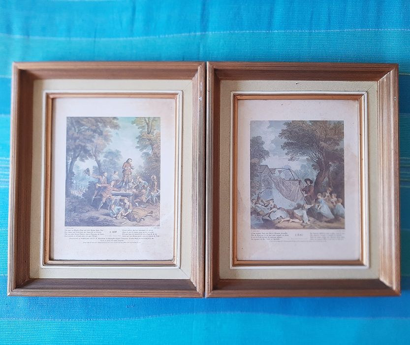 2 Quadros Vintage - Gravuras Francesas de Nicolas Lancret ("L'Air" e "L'Eau")