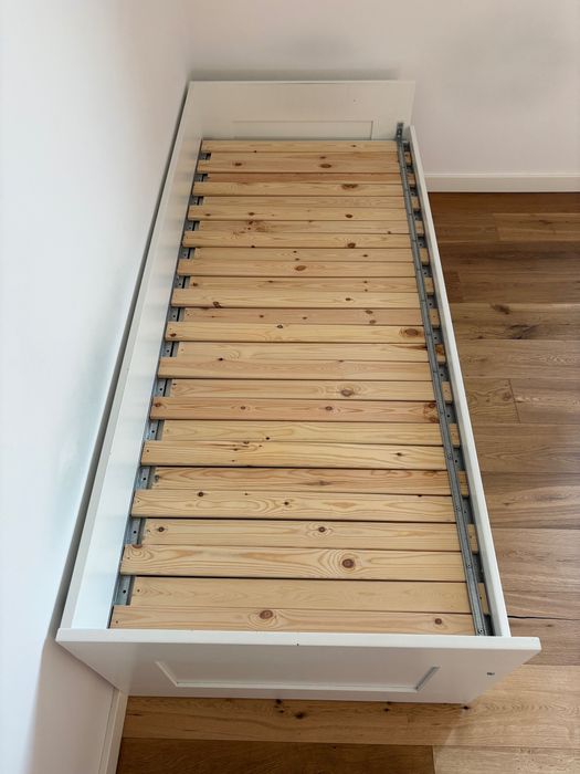 Cama individual/dupla BRIMNES, branca, 80×200 cm, com 2 gavetas e colchões