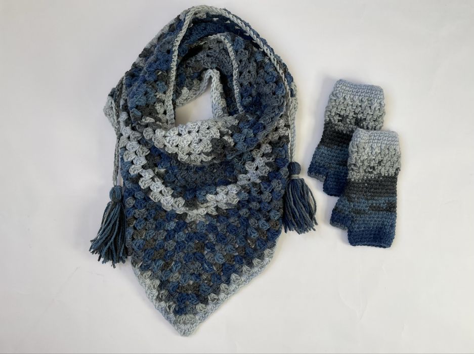 Chusta zimowa, szal, wełniana, ciepła, komplet z rękawiczkami