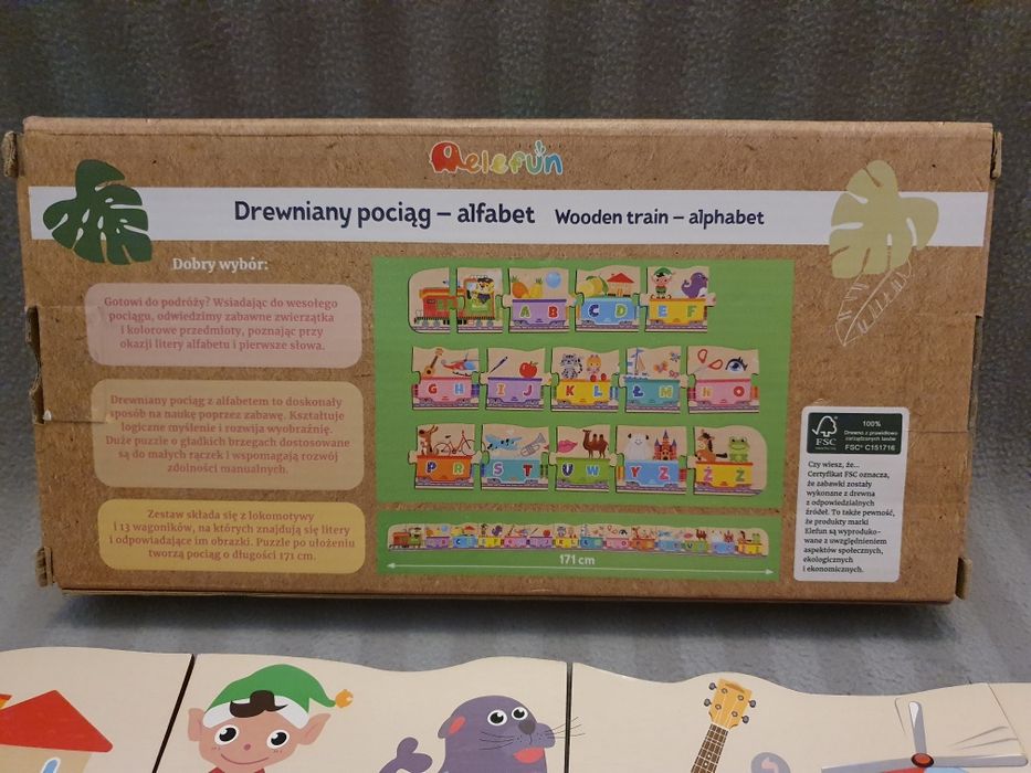 Drewniane puzzle pociąg alfabet literki
