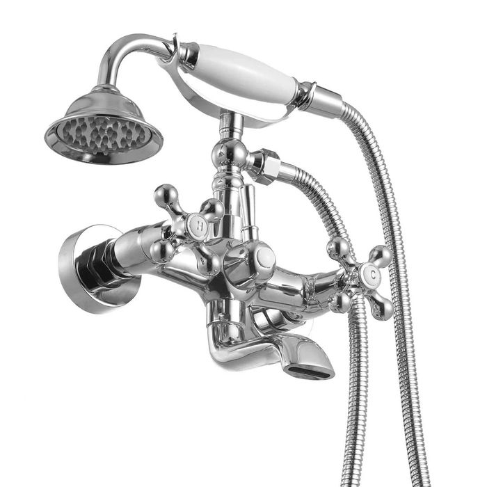Bateria wannowa retro mosiądz chrom ścienna