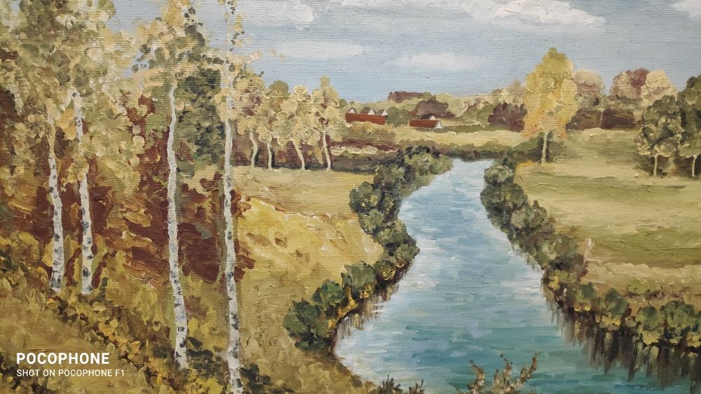 Duży obraz na płótnie w ramie 86x120 pejzaż PRL ponad 50 lat