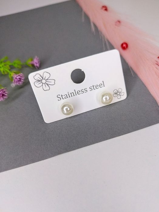 Nowe - Kolczyki Kulki Stal Szlachetna Białe Lekkie i Elegancki