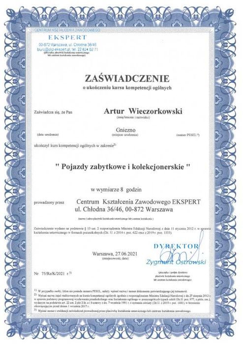 Biała Karta, Zabytek,Rzeczoznawca PZMOT 490 zł