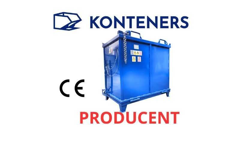 Kontener samowyładowczy z otwieranym dnem 1,5m3 1500 L / Z dolną klapą/ pojemnik metalowy/ Złom/ drewno/ wióry/ trociny/ odpady prdukcyjne