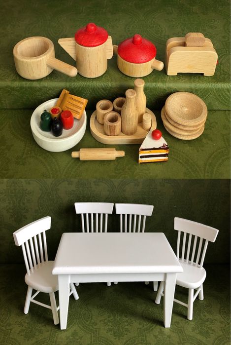Nowy stół do domku dla lalek drewniany naczynia zastawa Sylvanian