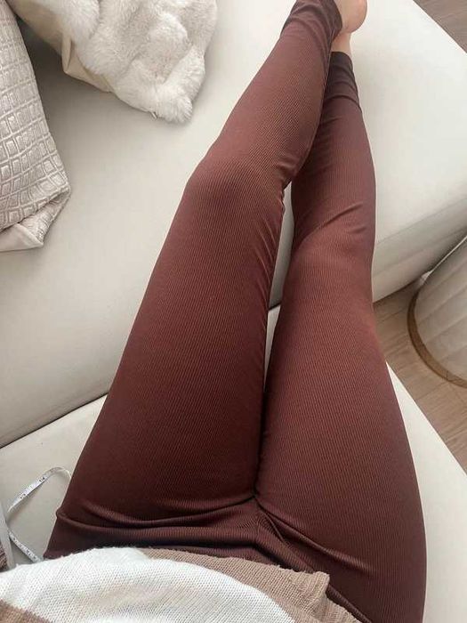 Legginsy prążkowane cienkie brązowe czekoladowe S