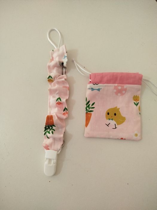 Handmade Set – Pacifier Clip + Matching Bag