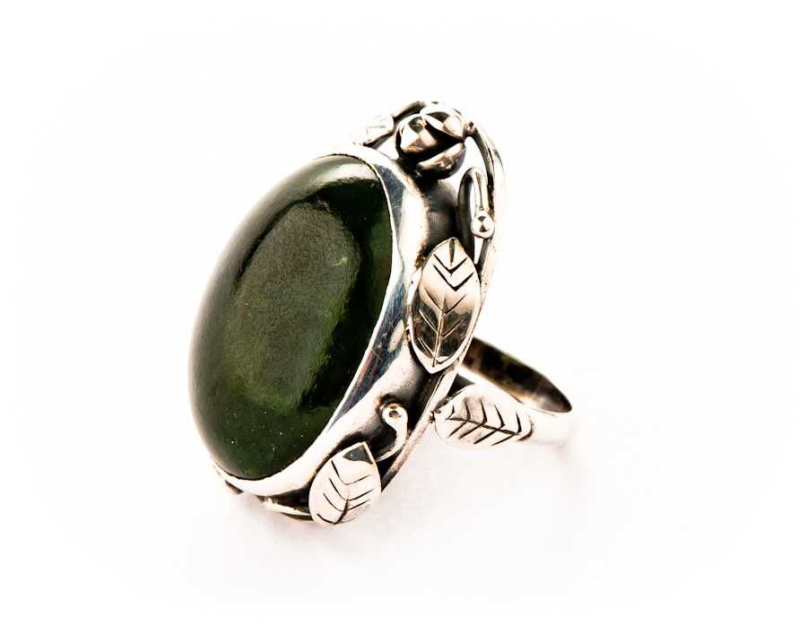 Kwiecisty Srebrny Pierścionek - Nefryt - 20,33g - ORNO - Kraków