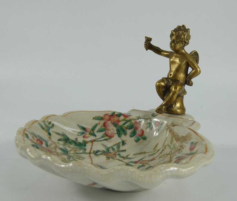 PATERA porcelana + brąz muszla amor paterka MYDELNICZKA kwiat