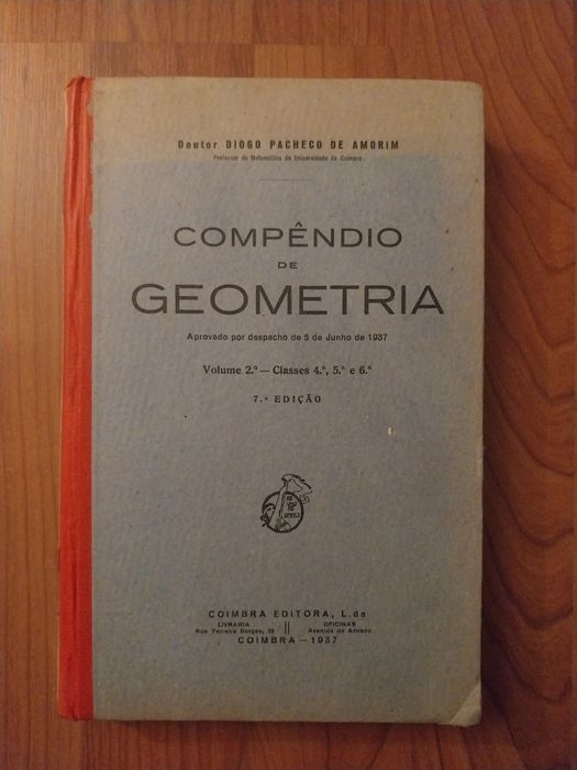 Compêndio de Geometria - Dr. Diogo Pacheco de Amorim - Livro antigo