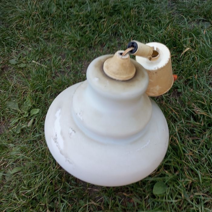 Stara lampa wisząca PRL loft rare mleczne szkło