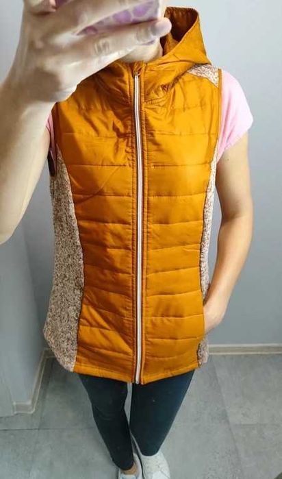 GmbH Kamizelka ocieplacz bezrękawnik M 38 L 40 z kapturem musztardowy beż