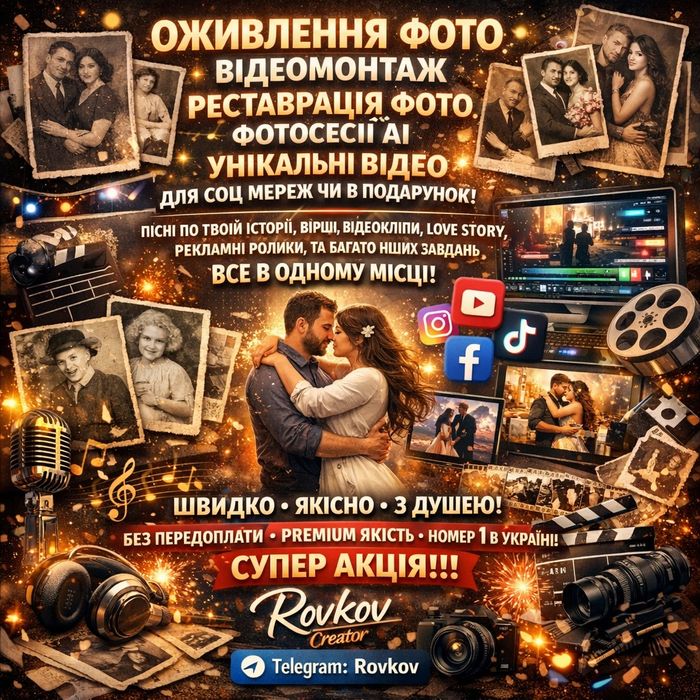 Оживлення фото , монтаж відео , пісня на замовлення , безкоштовно