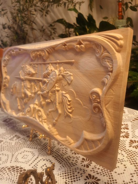 Dekoracyjny panel „Rycerze – Pojedynek Konny” -  Relief , płaskorzeźba