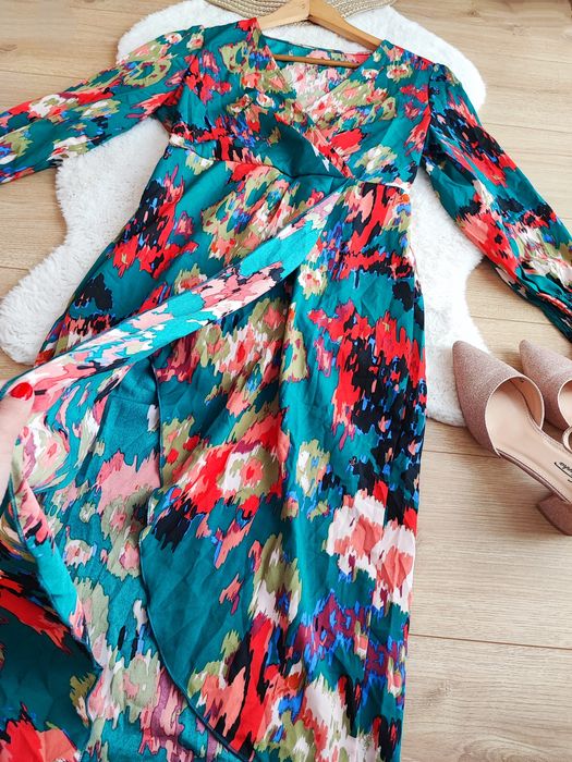 Koszulowa midi sukienka M 38 wesele wieczorowa