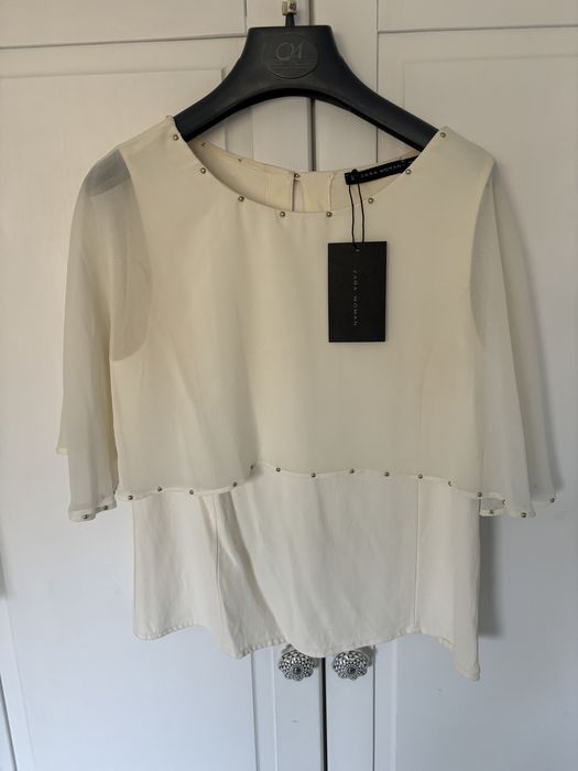 Zara woman motyl mgiełka tiul szyfon oversize wiskoza krem