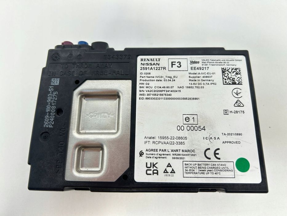 renault scenic 5 v e-tech sterownik bluetooth moduł 2591a1227r