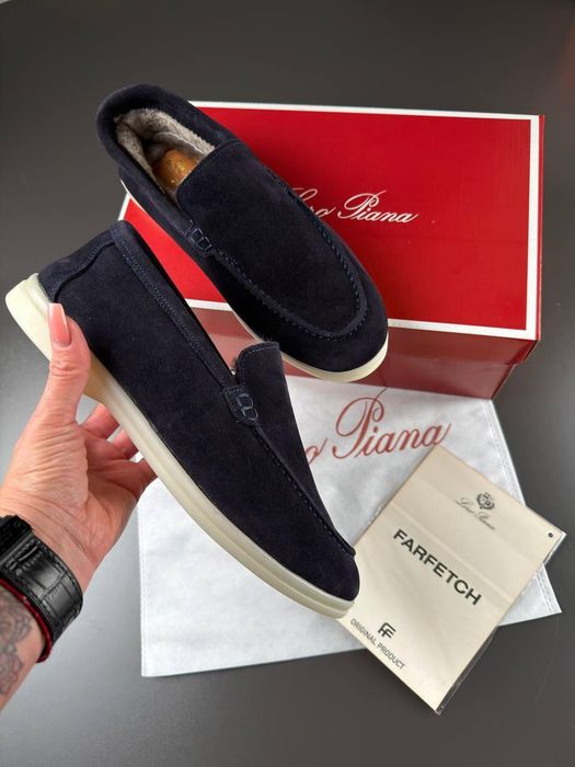 ЛОФЕРИ Замшеві ЗИМОВІ Чоловічі Сині LORO PIANA Navy Winter! Натуральна ЗАМША + ХУТРО! Лоферы Мужские ЗИМНИЕ Синие Замшевые на МЕХУ! Размеры 40-49!