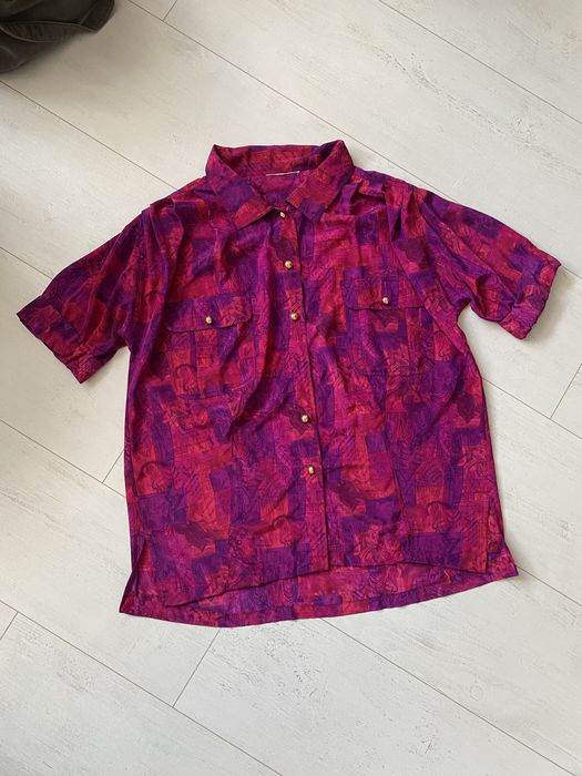 Kolorowa różowa fioletowa koszula oversize vintage fuksja