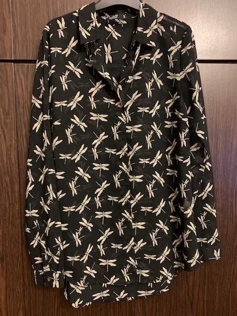 Koszula Reserved 34 czarna w motylki beżowe rozpinana