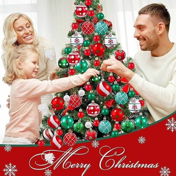 Conjunto de 42 Peças de Natal Vermelhas, Verdes e Brancas