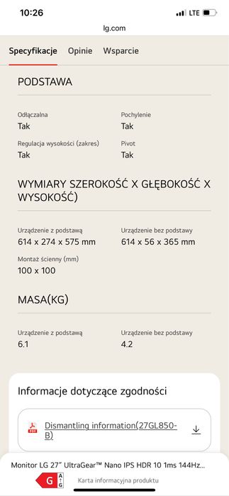 Monitor LG UltraGear 27'' 27GL850-B 144Hz WQHD 1ms Czarny