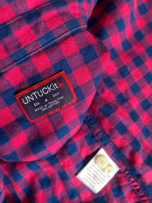 Untuckit roz neon bawelna koszula krata basic do wszystkiego casual