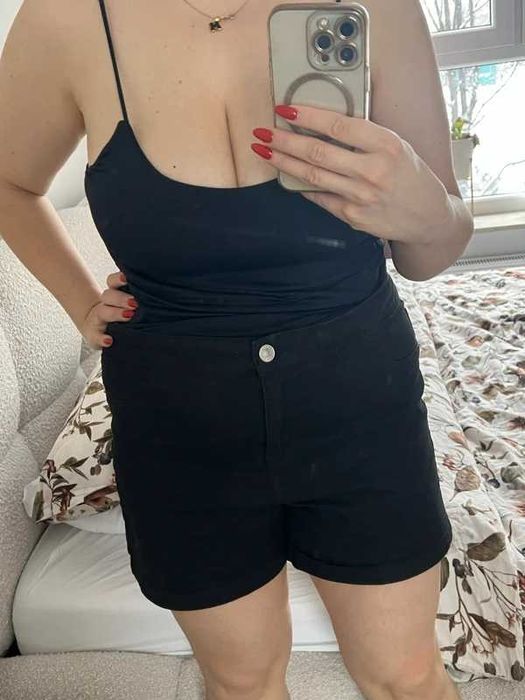 Papaya czarne spodenki damskie z wysokim stanem rozmiar 42