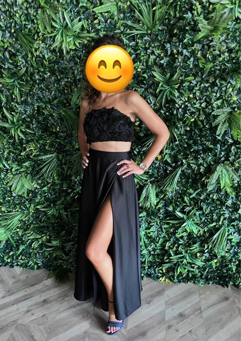 Elegancki czarny komplet M Bella S spodnica top