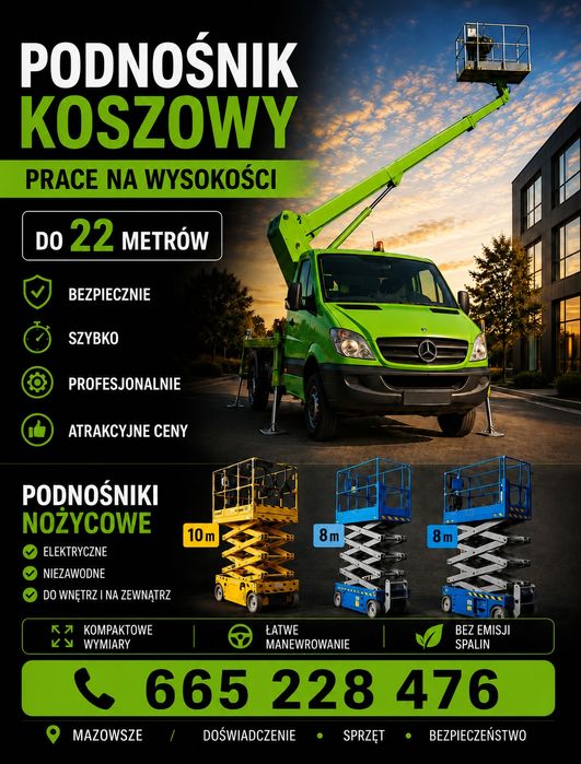 Wynajem podnośników koszowych, zwyżki, wysięgnik