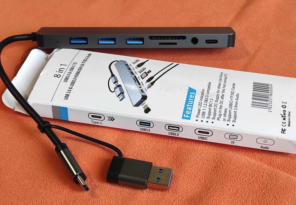 USB-хаб Type C/USB3.0 -> 5xUSB+Cardreader microSD+SD/MMC+audio карта