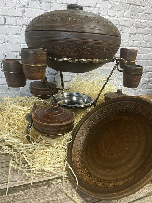 Садж для подачи мясных шашлыка кастрюля из красной глины 3,5 л казан