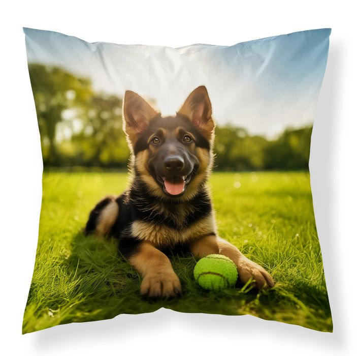 Poszewka 40x40 zielona niebieska z owczarkiem i piłką MF045 A - poszewka 3D z motywem zwierzęcym - Fun Dreams