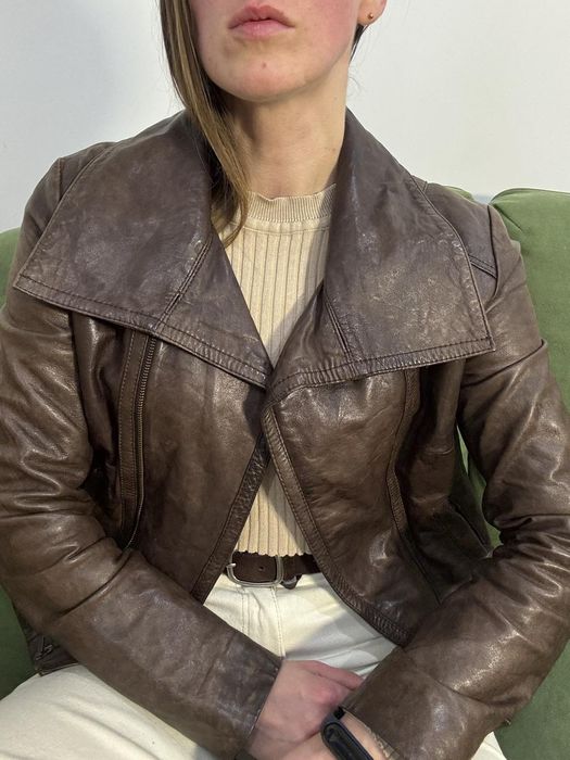 Шоколадна куртка косуха з натуральної шкіри