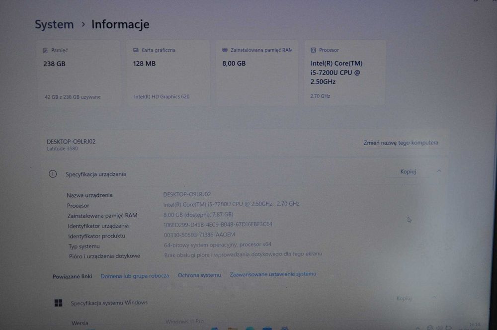 Laptop Dell Latitude 3580 Intel Core i5-7200U 8GB RAM 256GB SSD Windows 11