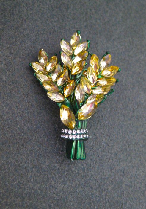 Alfinete / Broche / Pregadeira Molho de Trigo atado c/ Brilhantes NOVO