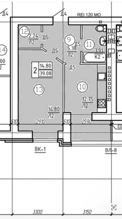1к квартира в кирпичном, новом доме. 39 кв.м. АГВ.