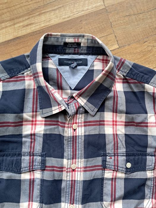 Koszula Tommy Hilfiger XL kratka krótki rękaw granat Bawełniana
