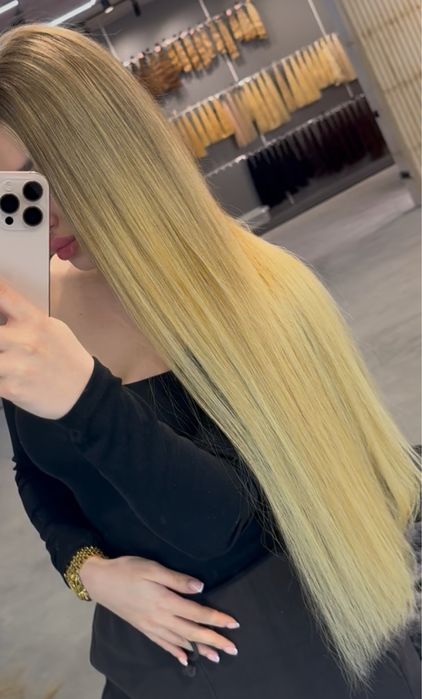 Волосся для нарощування ідеально гладке блонд 70 см 110 грам