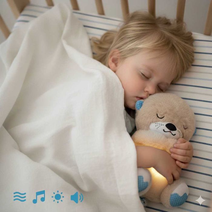 Іграшка видреня що дихає, нічник для сну з колисковою мелодією