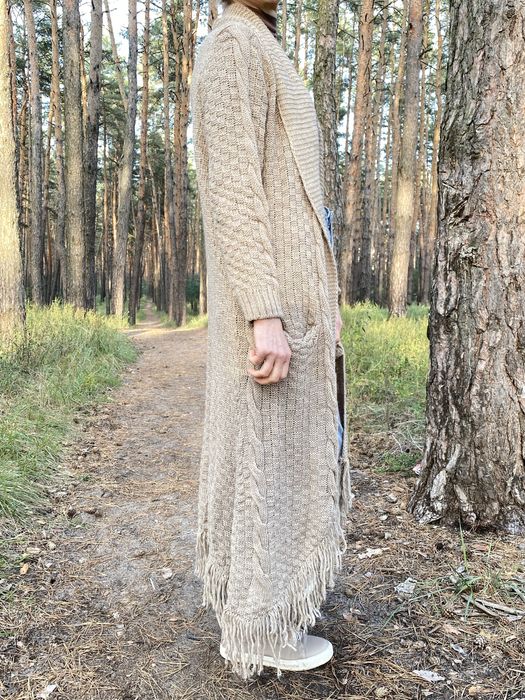 Кардинан теплий вʼязаний довгий бежевий, накидка