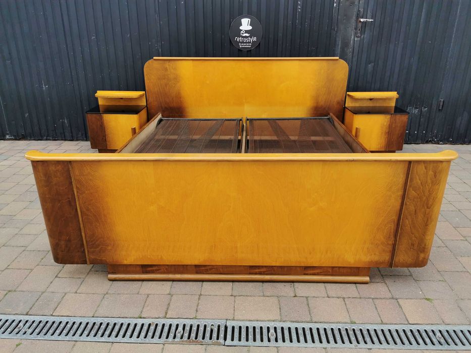 Łóżko+ szafki nocne, ART DECO- Halabala, Czechosłowacja '30-50, RETRO