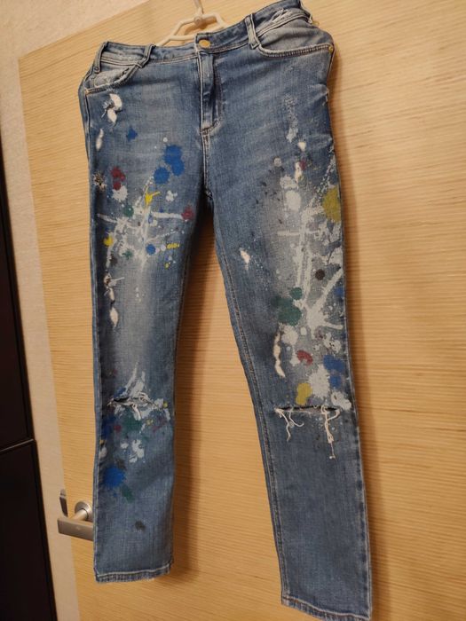 Джинсы ZARA Ручная Роспись 100% Оригинал XS-S Дизайнерские Как Новые