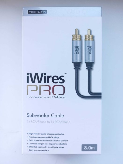 Przewód do subwoofera 1xRCA - 1xRCA 8 metrów, NOWY, Professional