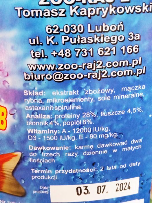 Pokarm 5 L dla ryb  do oczka wodnego