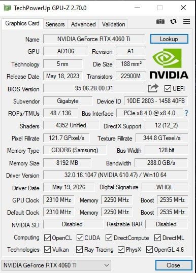 NVIDIA RTX 4060 TI 8g Eagle